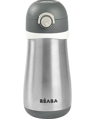 Béaba Borraccia Termica in Acciaio Inossidabile con Manico - 350 ml - Mineral Grey Borracce non Termiche