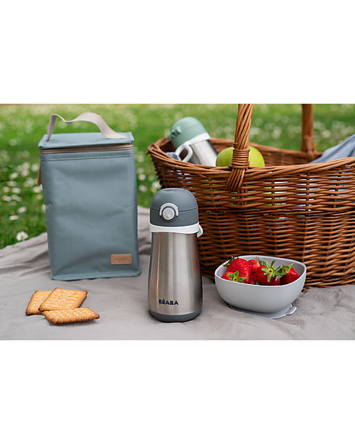 Béaba Borraccia Termica in Acciaio Inossidabile con Manico - 350 ml - Mineral Grey Borracce non Termiche