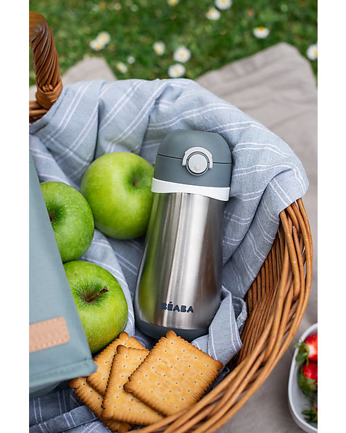 Béaba Borraccia Termica in Acciaio Inossidabile con Manico - 350 ml - Mineral Grey Borracce non Termiche