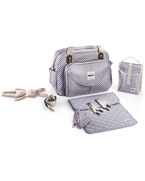 Béaba Borsa Cambio Geneva II - Play Print - Grigio e Corallo - Con Pochette e Borsa Termica! Borse Cambio