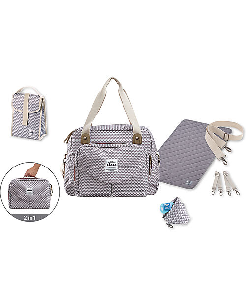 Béaba Borsa Cambio Geneva II - Play Print - Grigio e Corallo - Con Pochette e Borsa Termica! Borse Cambio