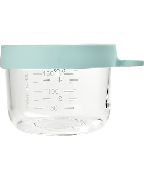 Béaba Contenitore Graduato in Vetro di Alta Qualità con Tappo Ermetico - Blu - 150 ml Contenitori per Alimenti