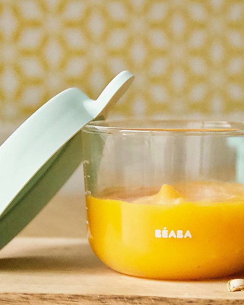Béaba Contenitore Graduato in Vetro di Alta Qualità con Tappo Ermetico - Blu - 150 ml Contenitori per Alimenti
