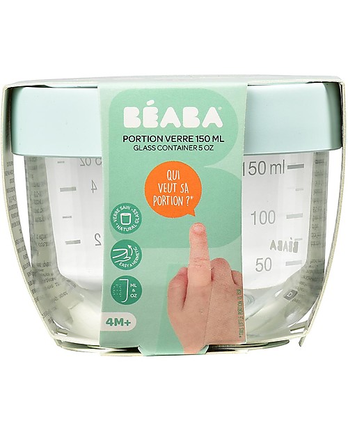 Béaba Contenitore Graduato in Vetro di Alta Qualità con Tappo Ermetico - Blu - 150 ml Contenitori per Alimenti