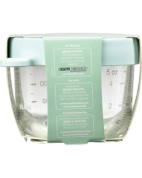 Béaba Contenitore Graduato in Vetro di Alta Qualità con Tappo Ermetico - Blu - 150 ml Contenitori per Alimenti