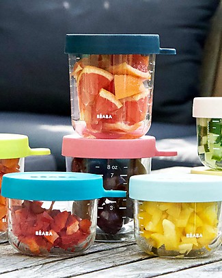 Béaba Contenitore Graduato in Vetro di Alta Qualità con Tappo Ermetico - Blu - 250 ml Contenitori In Vetro