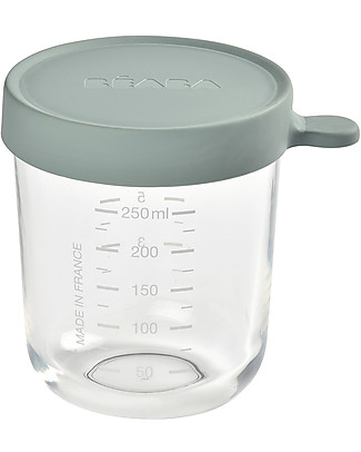 Béaba Contenitore Graduato in Vetro di Alta Qualità con Tappo Ermetico - Eucalipto - 250 ml Contenitori In Vetro