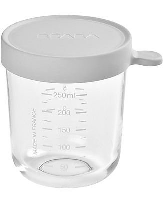 Béaba Contenitore Graduato in Vetro di Alta Qualità con Tappo Ermetico - Grigio - 250 ml Contenitori In Vetro