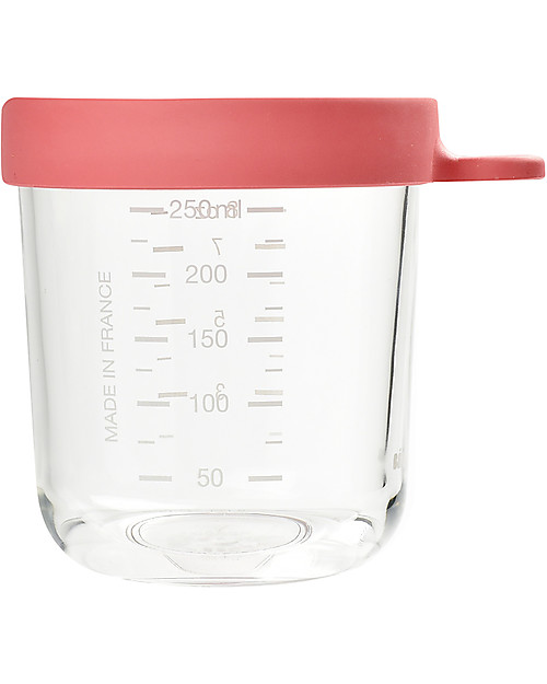 Béaba Contenitore Graduato in Vetro di Alta Qualità con Tappo Ermetico - Rosa - 250 ml Contenitori per Alimenti