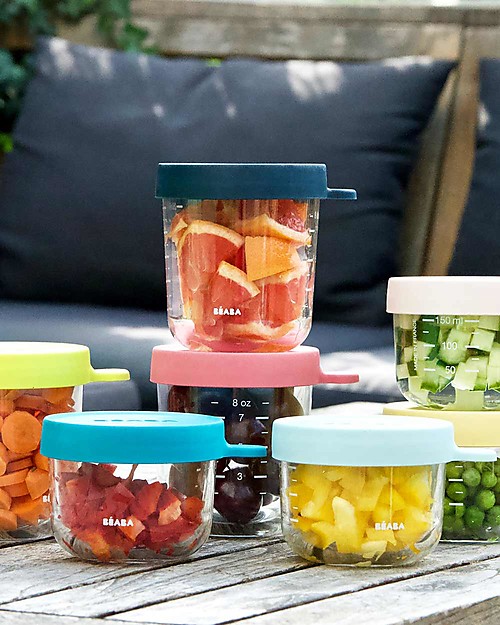 Béaba Contenitore Graduato in Vetro di Alta Qualità con Tappo Ermetico - Rosa - 250 ml Contenitori per Alimenti