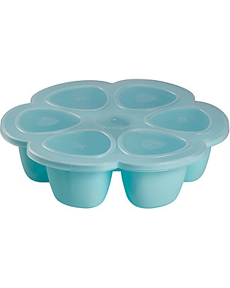 Béaba Contenitore Multiporzione in Silicone - Blu - 6x150 ml - Perfetto per Risparmiare Tempo Contenitori Latte e Snack