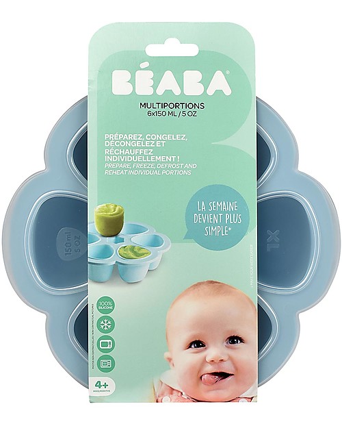 Béaba Contenitore Multiporzione in Silicone - Blu - 6x150 ml - Perfetto per Risparmiare Tempo Contenitori per Alimenti