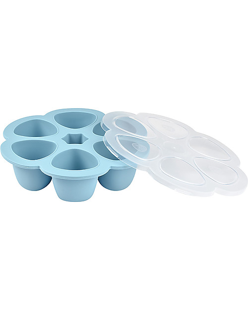 Béaba Contenitore Multiporzione in Silicone - Blu - 6x90 ml - Perfetto per Risparmiare Tempo Contenitori per Alimenti