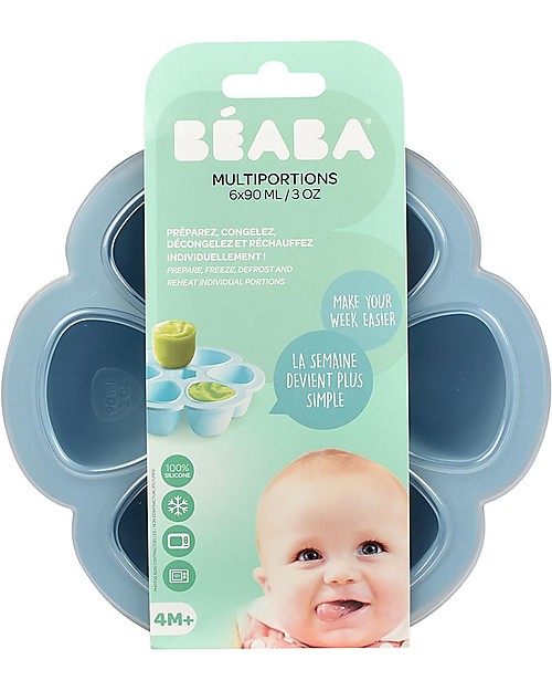 Béaba Contenitore Multiporzione in Silicone - Blu - 6x90 ml - Perfetto per Risparmiare Tempo Contenitori per Alimenti