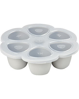 Béaba Contenitore Multiporzione in Silicone - Grigio - 6x150 ml - Perfetto per Risparmiare Tempo Contenitori Latte e Snack