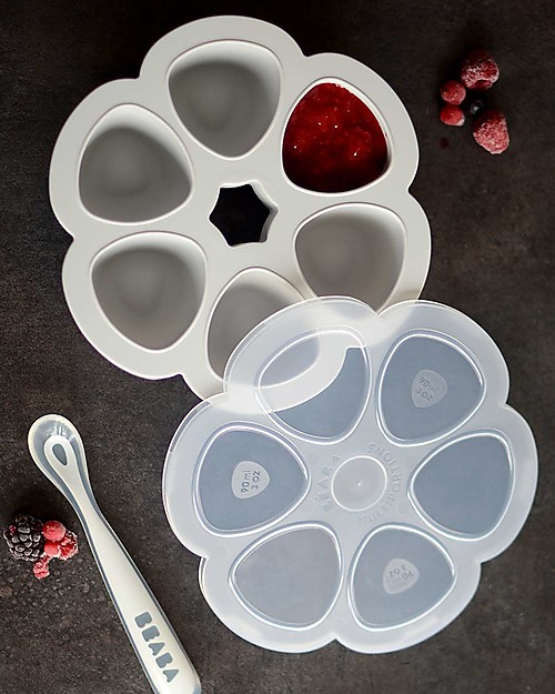 Béaba Contenitore Multiporzione in Silicone - Grigio - 6x90 ml - Perfetto per Risparmiare Tempo Contenitori per Alimenti