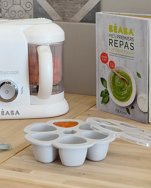 Béaba Contenitore Multiporzione in Silicone - Grigio - 6x90 ml - Perfetto per Risparmiare Tempo Contenitori per Alimenti