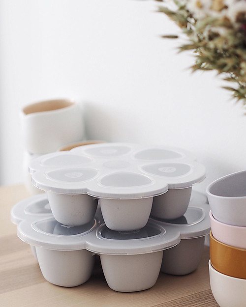 Béaba Contenitore Multiporzione in Silicone - Grigio - 6x90 ml - Perfetto per Risparmiare Tempo Contenitori per Alimenti