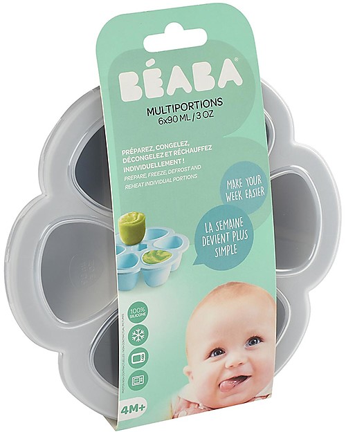 Béaba Contenitore Multiporzione in Silicone - Grigio - 6x90 ml - Perfetto per Risparmiare Tempo Contenitori per Alimenti