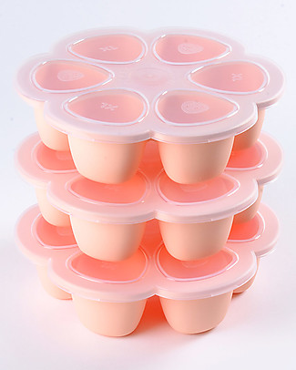 Béaba Contenitore Multiporzione in Silicone - Rosa - 6x150 ml - Perfetto per Risparmiare Tempo Contenitori Latte e Snack