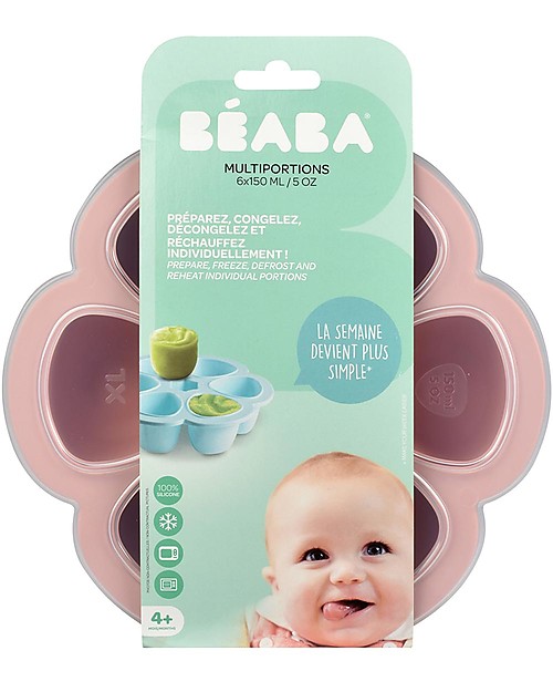 Béaba Contenitore Multiporzione in Silicone - Rosa - 6x150 ml - Perfetto per Risparmiare Tempo Contenitori per Alimenti
