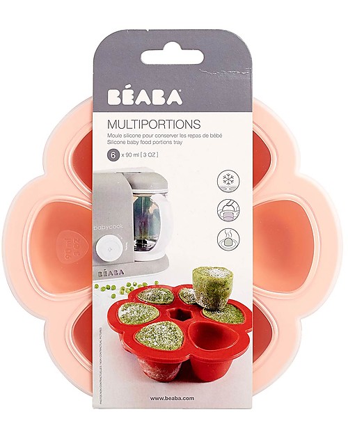 Béaba Contenitore Multiporzione in Silicone - Rosa - 6x90 ml - Perfetto per Risparmiare Tempo Contenitori Termici