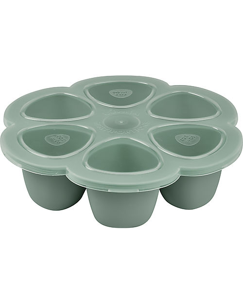 Béaba Contenitore Multiporzione in Silicone - Verde Salvia - 6x90 ml - Perfetto per Risparmiare Tempo Contenitori per Alimenti