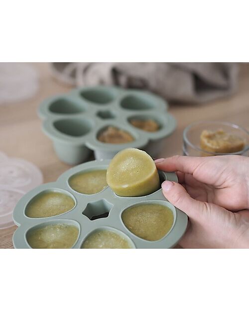 Béaba Contenitore Multiporzione in Silicone - Verde Salvia - 6x90 ml - Perfetto per Risparmiare Tempo Contenitori per Alimenti
