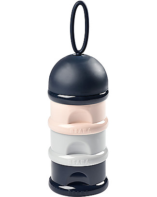 Béaba Contenitore per Latte in Polvere o Snack Impilabile - Blu/Grigio/Rosa - Con 3 Scomparti Ermetici e Impilabili Biberon_