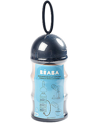 Béaba Contenitore per Latte in Polvere o Snack Impilabile - Blu/Grigio/Rosa - Con 3 Scomparti Ermetici e Impilabili Biberon_