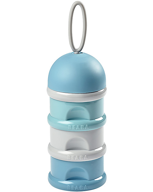 Béaba Contenitore per Latte in Polvere o Snack Impilabile - Celeste/Azzurro/Grigio - Con 3 Scomparti Ermetici e Impilabili Contenitori per Alimenti