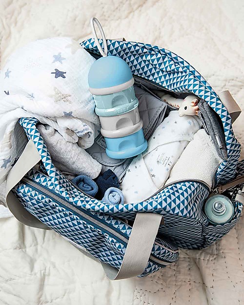 Béaba Contenitore per Latte in Polvere o Snack Impilabile - Celeste/Azzurro/Grigio - Con 3 Scomparti Ermetici e Impilabili Contenitori per Alimenti