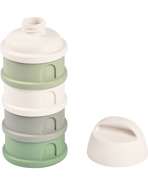Béaba Contenitore per Latte in Polvere o Snack Impilabili - Bianco/Grigio/Verde - Con 4 Scomparti Ermetici Contenitori per Alimenti
