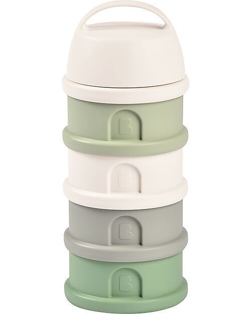 Béaba Contenitore per Latte in Polvere o Snack Impilabili - Bianco/Grigio/Verde - Con 4 Scomparti Ermetici Contenitori per Alimenti