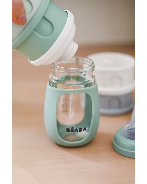 Béaba Contenitore per Latte in Polvere o Snack Impilabili - Bianco/Grigio/Verde - Con 4 Scomparti Ermetici Contenitori per Alimenti