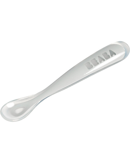 Béaba Cucchiaio Ergonomico Prime Pappe - Silicone - Grigio - Maneggevole per gli Adulti e Delicato per i Bambini Posate