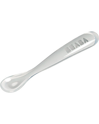 Béaba Cucchiaio Ergonomico Prime Pappe - Silicone - Grigio - Maneggevole per gli Adulti e Delicato per i Bambini Posate