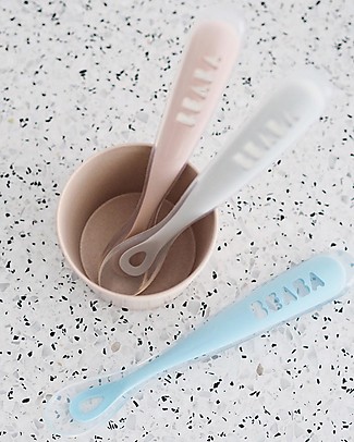 Béaba Cucchiaio Ergonomico Prime Pappe - Silicone - Grigio - Maneggevole per gli Adulti e Delicato per i Bambini Posate