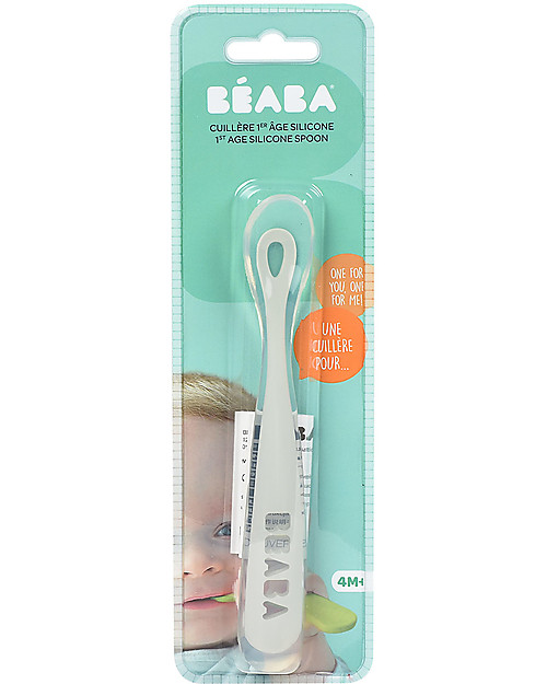 Béaba Cucchiaio Ergonomico Prime Pappe - Silicone - Grigio - Maneggevole per gli Adulti e Delicato per i Bambini Posate