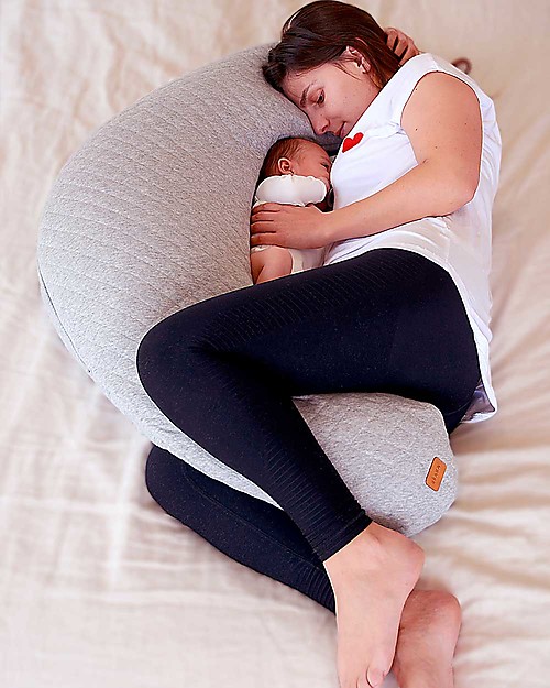 Béaba Cuscino da Allattamento Big Flopsy™ - Fleur de coton - Heather Grey - 170 cm di Comfort Cuscini Allattamento_