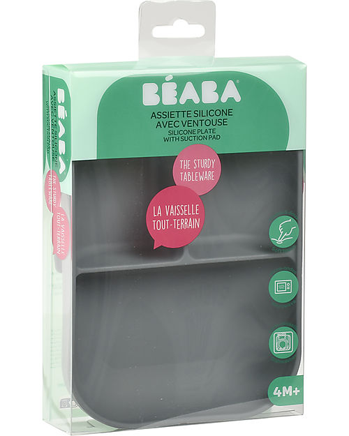 Béaba Piatto a Scomparti con Ventosa - Grigio Minerale - Silicone Piatti e Scodelle