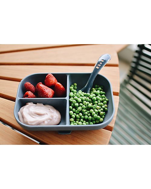 Béaba Piatto a Scomparti con Ventosa - Grigio Minerale - Silicone Piatti e Scodelle