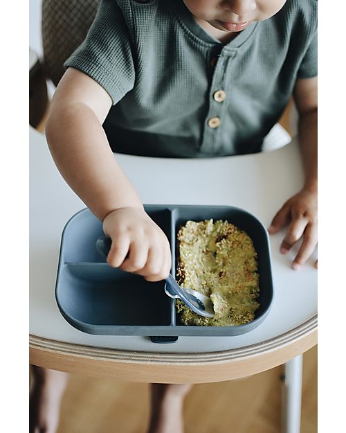 Béaba Piatto a Scomparti con Ventosa - Grigio Minerale - Silicone Piatti e Scodelle