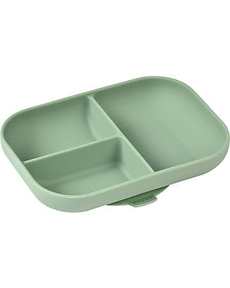 Béaba Piatto a Scomparti con Ventosa - Verde Salvia - Silicone Piatti e Scodelle