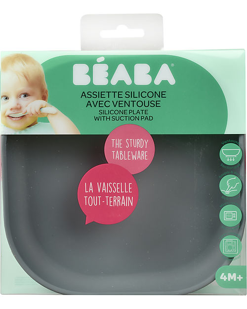 Béaba Piatto con Ventosa - Silicone - Grigio Minerale Piatti e Scodelle