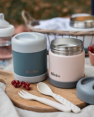 Béaba Porta Pappa Ermetico - Acciaio Inossidabile - Grigio e Eucalipto - 300 ml Contenitori in Metallo