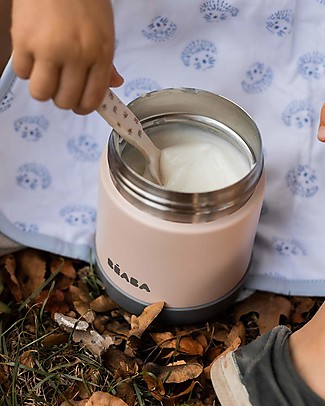 Béaba Porta Pappa Ermetico - Acciaio Inossidabile - Grigio e Rosa - 300 ml Porta Merenda