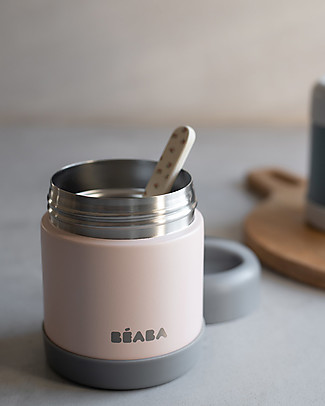 Béaba Porta Pappa Ermetico - Acciaio Inossidabile - Grigio e Rosa - 300 ml Porta Merenda