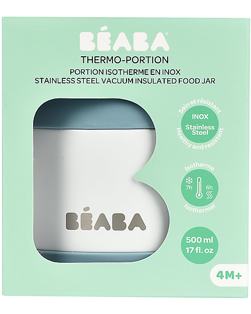 Béaba Porta Pappa Termico - Acciaio Inossidabile - Blu e Bianco - 500 ml Contenitori Termici