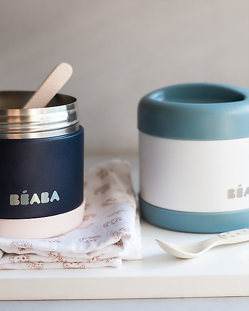 Béaba Porta Pappa Termico - Acciaio Inossidabile - Blu e Bianco - 500 ml Contenitori Termici